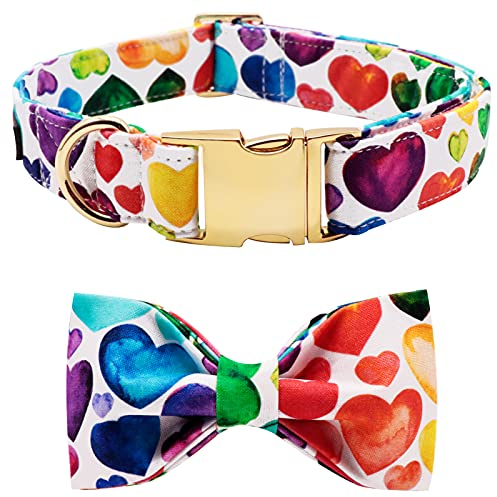 Lionet Paws Hundehalsband mit Fliege, Langlebiges Bequemes Baumwolle Valentinstag Halsband mit Metall-Klickverschluss für Hunde und Katzen, Hals 25-40cm