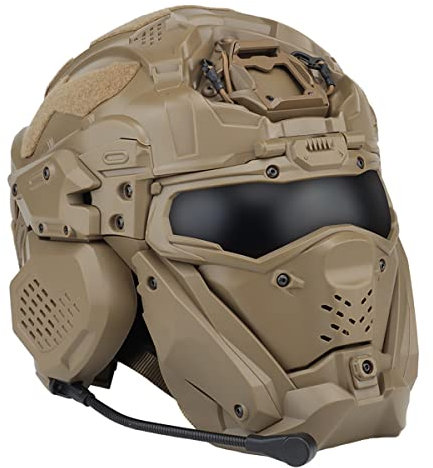 WLXW Casque Intégral Tactique Intégré dans Le Casque Et Ventilateur Anti-Buée Airsoft Fast Helmet Goggle Mask Set Tactical Paintall Cosplay,Tan