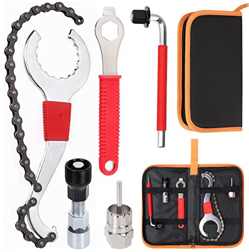 Swpeet Fahrrad-Reparaturwerkzeug-Sortiment, 3-in-1 Multi-Fahrrad-Kassettenentfernungswerkzeug mit Kettenpeitsche, Hilfsschlüssel, Halterungsentfernung, Kurbelabzieher-Werkzeug, 16 mm