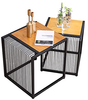 Set aus 2 modernen Satztischen, Teetischen, Sofatischen, Holz-Couchtischen, Metallrahmen-Säulentischen/a Marriage