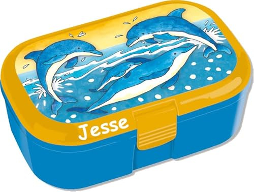 Carpeta Lunchbox * DELFINE plus WUNSCHNAME * für Kinder von Lutz Mauder | Brotdose mit Namensdruck | Perfekt für Meerestiere Freunde | Brotzeitbox Brotzeit (mit Namen)