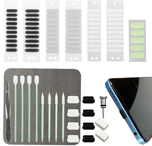 Jiehaojia Handy Staubschutz Kit 87 Stück Geeignet für mit Typ-C-Geräte, Staubdichter Netz-Aufkleber Fluoreszierender Schutzfilm Staubstopper Staubstecker-Organizer