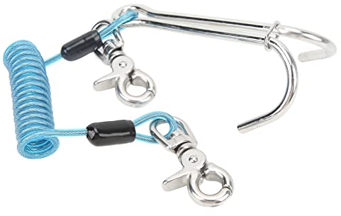 Mokernali Gancho De Arrecife De Buceo, Gancho De Deriva Retráctil De Resorte De Gancho De Doble Extremo De Acero Inoxidable Resistente para Gancho De Corriente De Arrecife con Cordón De Bobina(Blue)