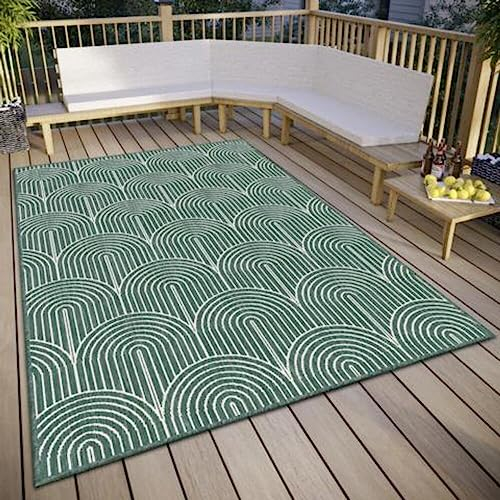 Hanse Home Pangli Outdoor Teppich Wetterfest – Wendeteppich Skandinavischer Boho Style Wasserfest Einfarbig Geometrisch 3D-Effekt für Garten, Balkon, Terrasse, Wohnzimmer – Grün, 80x150cm