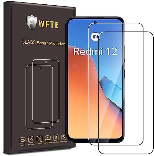 WFTE [Lot de 2 Verre Trempé pour Xiaomi Redmi 12/Poco M6 Pro 5G, 0,26mm Film de Protection d'écran avec Haute Transparence à 99%, Anti-Trace Protecteur avec Dureté 9H Glass pour Xiaomi Redmi 12 4G/5G