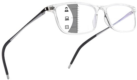 SKYOAK Top is not 0 Superior Progressive Multifocus Reading Glasses Men Aluminum Arm TR90 Blue Light Blocking Multifocal Spring Hinge(approx 3ft)+1.5 Clear