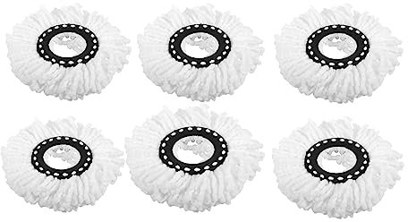 SWISSPACK Pack of 6 Spin Mop Replacement Head 360° Magic Mop for Standard Rotating Universal Commercial Use (White)