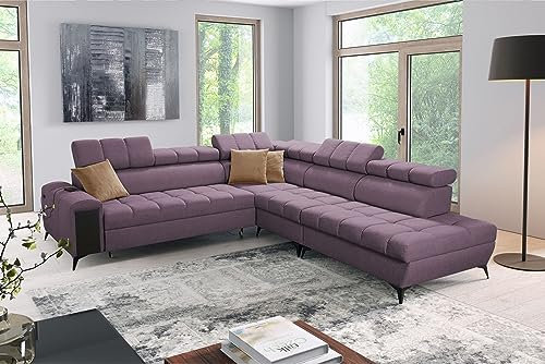 All4All Ecksofa mit Schlaffunktion Gonti IX 280x294 cm- Schlafsofa mit Bettkasten - Sofa in L-Form - Wohnlandschaft XXL Sofa - Eckcouch Groß - Seite Rechts - Lila - Gewebe - Modern 26