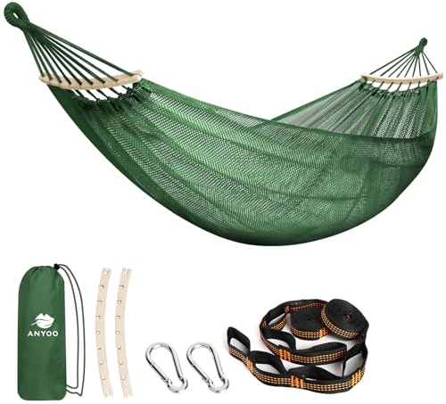 Anyoo Hängematte Netz mit Spreizstäben, atmungsaktives Kühlnetz Stabhängematte mit Baumgurten für Outdoor/Innen Garten, Balkon, Patio, Hinterhof, Camping