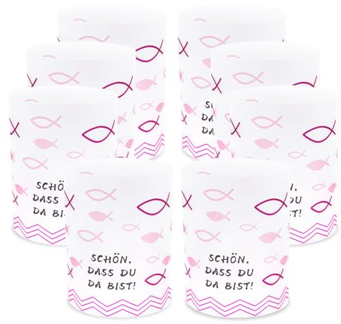 TRUEIN 20 Windlicht Tischlicht Deko, Windlicht Fisch Tischdeko, Erstkommunion Lichthülle Deko für Kommunion Taufe Konfirmation, Schön DASS Du Da Bist, Taufe Teelichter Deko für Mädchen Junge