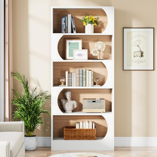 Tribesigns Estantería 5 Niveles, 180CM Eestante de Libros con Estantes De Almacenamiento, Estanterías Madera Gran TamañO con Forma Cubo Abierto para Dormitorio, Sala Estar, Oficina, Blanco Nogal