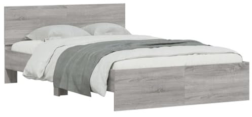 vidaXL Cadre de Lit avec Tête de Lit, Lit Double avec Sommier à Lattes, Lit Adulte, Meuble de Chambre à Coucher, Moderne, Sonoma Gris 120x190 cm