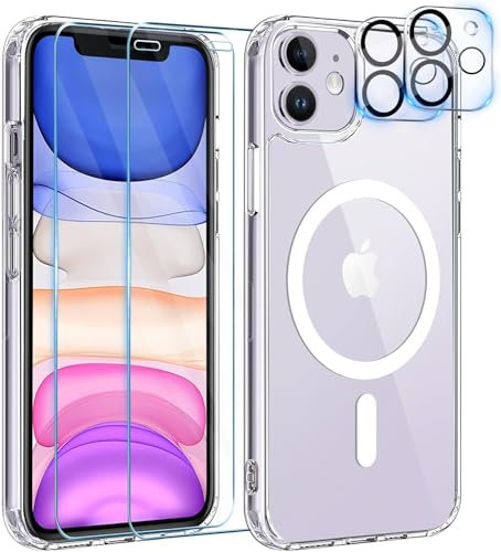 Little Boutik Coque Silicone Transparente Compatible Magsafe + Verres Trempes et Protections Camera Arriere X2 pour iPhone 11