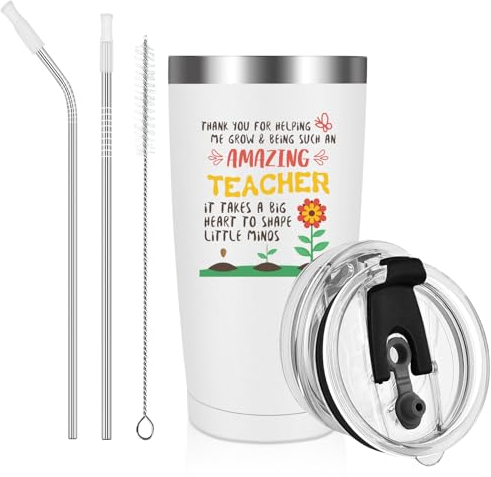 Livole Nursery Teacher Gifts, Best Teacher Gifts, Thank You Teachers Gifts for Women, Men, Teacher Leaving Presents, Thanks for Helping Me Grow, 20oz Insulated Vacuum Wine Tumbler, 600ml Travel Mug