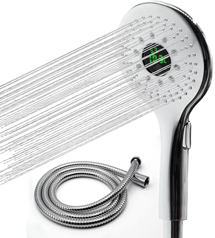 LED-Duschkopf mit Digitalanzeige für Verbrauch und Temperatur | Wassersparend | Farbwechsel zur Kontrolle des Verbrauchs | 1,5 m Schlauch im Lieferumfang enthalten | einfache Installation |