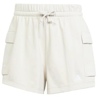 adidas Women's Essentials SMALL Logo French Terry Cargo Shorts, Wonder Alumina/White, XL