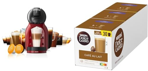 NESCAFÉ DOLCE GUSTO Krups KP123H Mini Me Kaffeekapselmaschine, 15 Bar, Kompakt, Hochdruck-Kaffeemaschine, Über 30 Kaffee-Kreationen, Milchkaffee, Schwarz/Rot mit Café au Lait