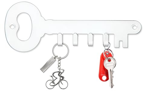 Colgador de Llaves de Pared - Llavero de Acero Con 4 Ganchos - Cuelga Llaves Originales Para Entrada (Blanco)