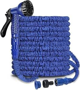 Expandable Garden Hose Pipe Green/Blue 50-100ft Flexible Expanding Magic Hose with 3/4, 1/2 Fittings,Garden Hose with 7 Function Spray Nozzle Sucasa (Expandable Hose Blue 50ft)