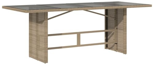 vidaXL Table de Jardin avec Dessus en Verre Beige résine tressée