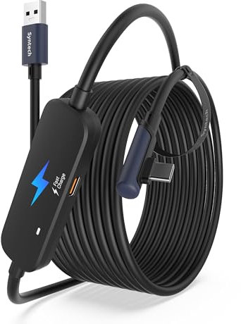 Syntech Cable Link 5 Metros con Carga, Compatible con Meta Quest 3/Oculus Quest 2 Accesorios, VR Cable Link con Puerto de Carga Separado, USB 3.0 a Tipo C Cordón Luminoso para PC/SteamVR, Negro
