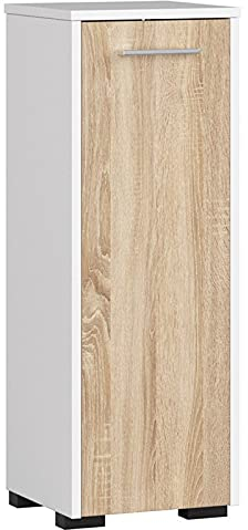 3E 3xE living.com Freistehender Badezimmerschrank: eine Tür, Zwei Einlegeböden, Farbe: weiß | Sonoma-Eiche, A: B: 30 cm, H: 82 cm, T: 30 cm.