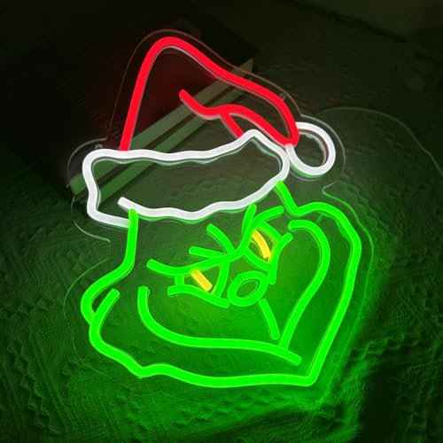 PILOYINDE Frohe Weihnachten Neon Schild Weihnachtsmütze Led Schild Grün Roter Anime Neon Schild Für Weihnachtsfeier Kinderzimmer