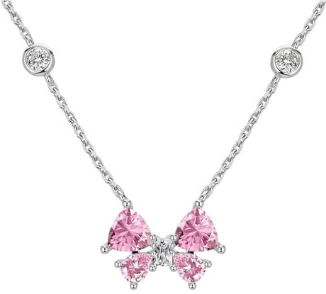 Manqyi Collana A Farfalla Carina, Collana con Ciondolo a Forma di Fiocco di Cristallo, Collana Fiocco, Collana Donna, Collana Cuore con Zirconi Cubici, Collana Fiocco con Rosa Zirconia Cubica Collana