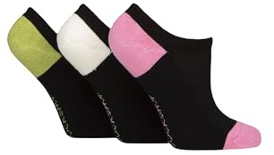 SockShop Ladies Half Cushioned Soft Breathable Bamboo No Show Trainer Socks Multipack of 3 Pairs with Arch Support Everyday Wear (UK, Numeric, 4, 8, Regular, Regular, Black Contrast)