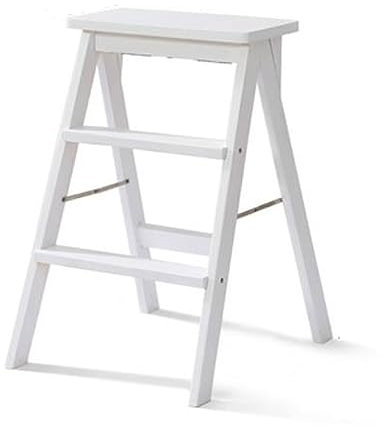 Scala Telescopica Scaletta in Legno Massello 3 Gradini, Sgabello for Gradini Resistente con Piattaforma Ampliata, Sgabello Pieghevole Multiuso e Antiscivolo, for la Cucina di Casa Ufficio Lavori Domes