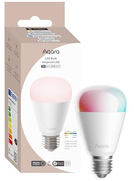 Aqara Lampadina LED T2 E27 Thread/Zigbee, Bianco Sintonizzabile(2000 K-9000 K), RGB con 16 Milioni di Colori, Equivalente a 75 W, Matter, Supporta HomeKit, Alexa, Google Home
