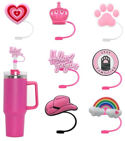 Vierone 7 Pcs Stanley Cup Straw Cover for Stanley Cup Reusable Straw Cover Dust-Proof Silicone Straw Toppers for Girls Women 10mm for Stanley 40/30 Oz Tumbler Accessories
