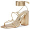 Zhabtuc Sandalias de tacón grueso con tiras y punta cuadrada, sandalias de tacón bajo con cordones de 8 cm para mujer, zapatos de boda, Oro, 42 EU