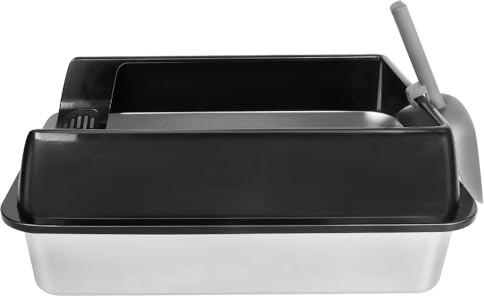 Bac à Litière en Acier Inoxydable,Litière pour Chat, Étanche et Anti-Renversement Litière pour Chats Semi-fermée,60 * 40 * 30cm-(Grand) Noir