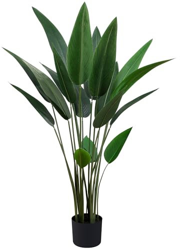 Yesaler Planta Artificial de Ave del Paraíso Plantas Artificiales Decorativas con 18 Hojas para Interior Exterior Casa Hogar Oficina Jardín Balcón Decoración (120cm)