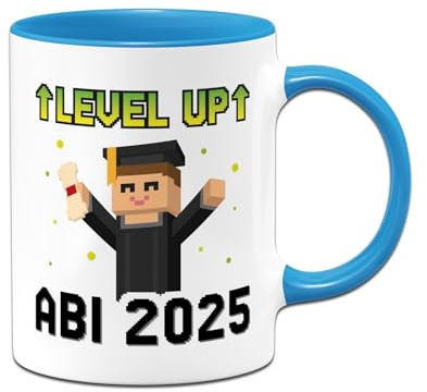 Abitur Geschenke - LEVEL UP Abi 2025 Tasse lustig - Gamer, Gaming - Geschenk zum bestandenen Abitur - Abiturgeschenk mit Spruch für Jungen (Blau)