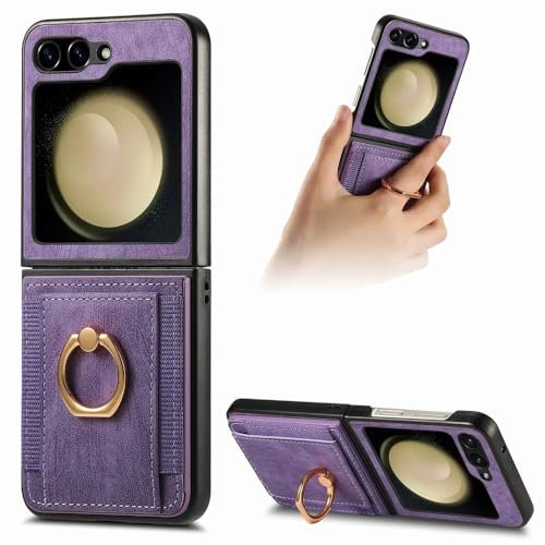 YLTPHD Custodia a portafoglio in pelle con supporto ad anello per Samsung Galaxy Z Flip 6 5 4 5G Flip4 Flip5, custodia per telefono, viola, per Samsung Z Flip 4