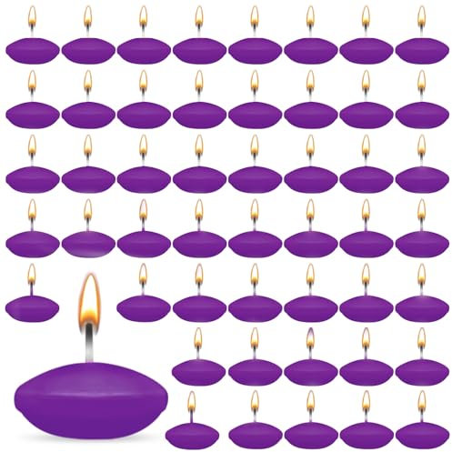 ZITUZY 50 Stück Lila Schwimmkerzen, Unparfümierte Schwimmkerzen, für Hochzeitspool, Valentinstagbadewanne, Abendessen, Weihnachtsdekoration (Lila)