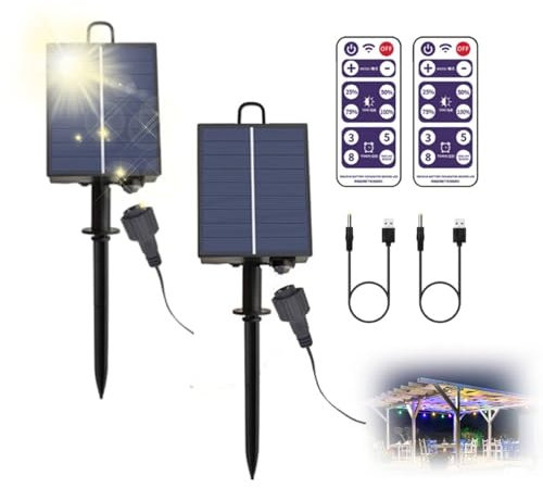 Replacement Solar Panels for Garden Lights, Solar Battery Box for Outdoor LED String Lamp 100/200LED, Replacement Tops Solar Panel Controller with 8 Remote Control Modes