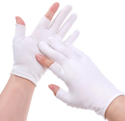 2 Pairs White Cotton Gloves for Eczema, White Fingerless Moisturizing Gloves for Dry Hands, Thin Eczema Glove for Moisturizing Night Glove, Size M