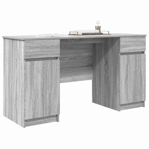 vidaXL Desk with Drawer Grey sonoma 140 x 49 x 76 cm Engineered wood, Modern Office Desk, Rectangular, Minimalist Design, Ample Storage, Functional Writing Table for Efficient Home Workspace
