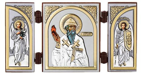 NKlaus Triptychon christliche Ikone Holz, 9,5x5,2x0 Spyridon, 1 Stück | Reisealtar