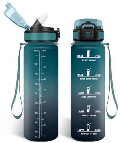 HoneyHolly Borraccia 1 Litro, Libre de BPA & A Prova di Perdita, Borracce con Cannuccia, Reutilizables, Borraccia Motivazionale, Water Bottle Palestra per Scuola, Palestra, Ufficio, Sport