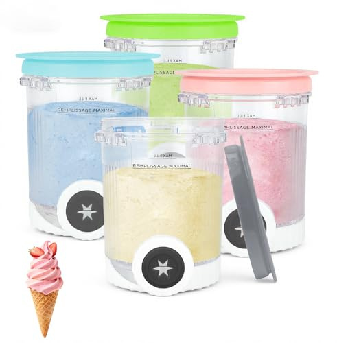 Nepfaivy Pot pour Ninja Creamy Swirl NC700/NC701EU, Lot de 4 Pots 480ml | Pot Compatibles avec Machines a Glaces Ninja Creami Swirl, Sans BPA, Lave-Vaisselle, Couvercles Colorés pour Glaces & Sorbets