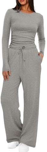 Rayson Tuta da Donna Curvy 2 Pezzi Completo Sportivo Manica Lunga Set Maglia e Pantaloni con Tasche e Coulisse Invernale Felpa Donna per Casa Fitness