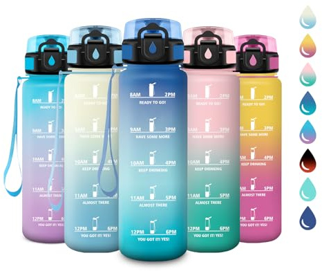 Gourde Sport 500ml, Gourde avec Filtre sans BPA, Bouteille d'eau de Motivation avec Marqueur de Temps, Étanche et Réutilisable, Bouteille Réutilisable pour l'école, Sport, Bureau, Yoga, Camping