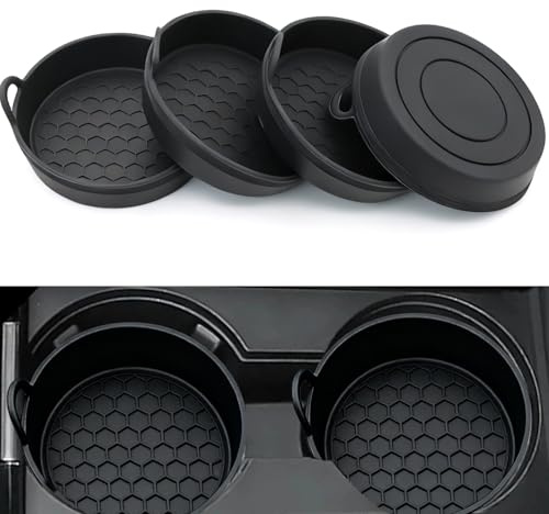 Yuaerbuo 4 PCS Car Cups Holder Coaster, 7cm/2.76in Non-Slip Silicone Car Coasters for Cup Holders Black Vehicle Cup Mats with Handle Universal for Most Cars Trucks