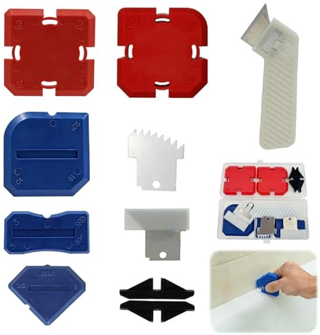 11 PCS Silicone Sealant Finishing Tool Kit with Grout Removal Scraper, Professional 3 in 1 Caulking Tool Set for Perfect Joints in Bathroom Kitchen Window Sink - Includes Multi-Edge Profiling Guides