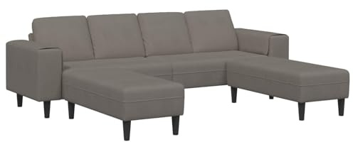 Yisssmeng U-Form Ecksofa Hellgrau Cord 250x188x76 cm Schlafsofa atmungsaktiv Federkern für 4 Personen Modernes Sitzmöbel mit Rückenkissen für Wohnzimmer Büro und Lounge
