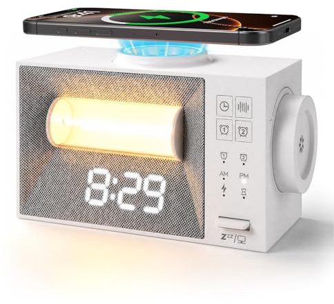 Digital Wecker mit Ladestation,15W Fast Wireless Charger, Wecker Digital mit 20 Natürliche Klänge,Nachtlicht Nachttischlampe mit Tageslicht,Wake-up Light,Lichtwecker mit Ladefunktion für Schlafzimmer